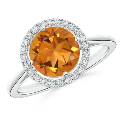 Angara Floating Round Citrine Ring With Diamond Halo In Metallic