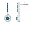 Angara Floating Round Enhanced Blue Diamond Halo Drop Earrings In White Gold/teal Blue
