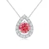 Angara Floating Round Fancy Intense Pink Diamond Pendant With Pear-shaped Halo In White Gold/fancy Intense