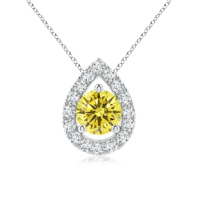 Angara Floating Round Fancy Intense Yellow Diamond Pendant With Pear-shaped Halo In Green