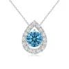 Angara Floating Round Lab-grown Fancy Intense Blue Diamond Pendant With Pear-shaped Halo In White Gold/fancy Intense