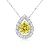 Angara Floating Round Lab-grown Fancy Intense Yellow Diamond Pendant With Pear-shaped Halo In White Gold/fancy Intense