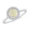 Angara Floating Round Opal Ring With Diamond Halo In Platinum/milky With Medium Play Of Colour