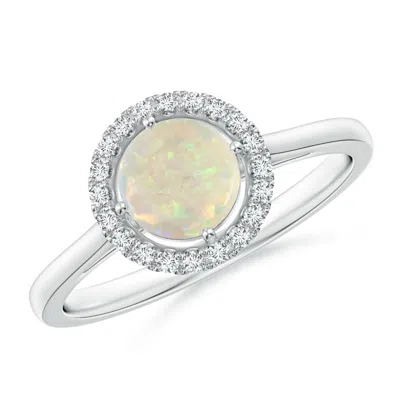 Angara Floating Round Opal Ring With Diamond Halo In White