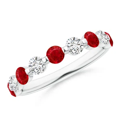 Angara Floating Ruby And Diamond Semi Eternity Wedding Ring For Her In Red
