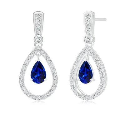 Angara Floating Sapphire And Diamond Halo Teardrop Earrings In Blue