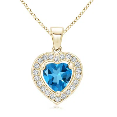 Angara Floating Swiss Blue Topaz Heart Pendant With Diamond Halo In Gold