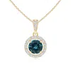 Angara Floating Teal Montana Sapphire Pendant With Diamond Halo In Yellow Gold/medium Greenish Blue