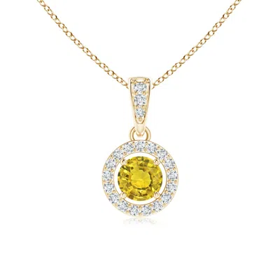 Angara Floating Yellow Sapphire Pendant With Diamond Halo In Gold