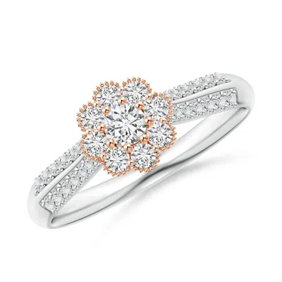 Angara Floral Cluster Diamond Two Tone Engagement Ring With Milgrain In Metallic