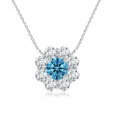 Angara Floral Cluster Fancy Intense Blue Diamond Necklace In Metallic