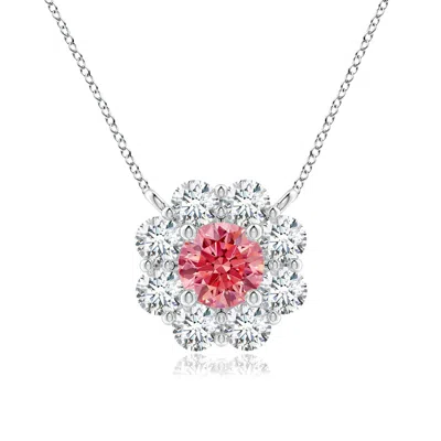 Angara Floral Cluster Fancy Intense Pink Diamond Necklace In Metallic