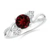 Angara Garnet And Diamond Twisted Vine Ring In White Gold/medium Red