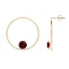 Angara Garnet Capricorn Circle Stud Earrings With Diamond Accents In Yellow Gold/rich Red