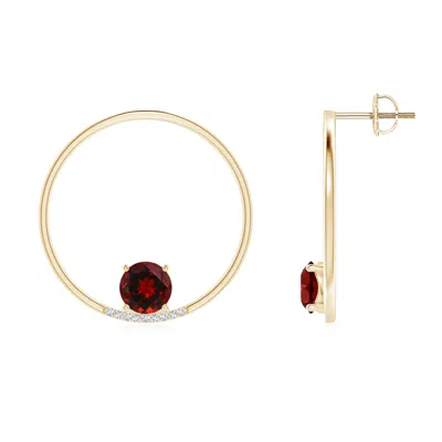 Angara Garnet Capricorn Circle Stud Earrings With Diamond Accents In Gold