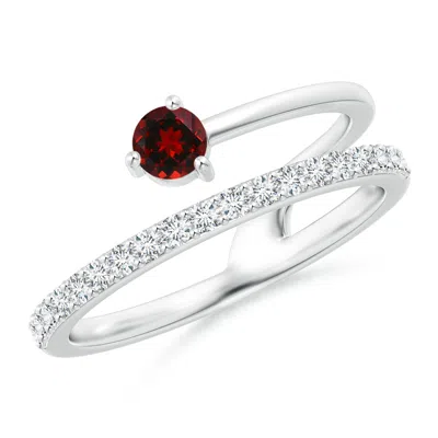 Angara Garnet Capricorn Double Shank Ring With Diamonds In White