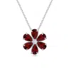 Angara Garnet Flower Cluster Pendant With Diamond In White Gold/rich Red