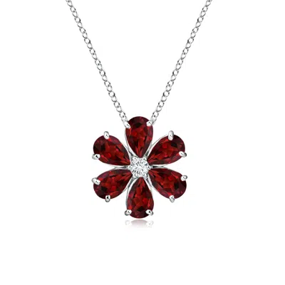 Angara Garnet Flower Cluster Pendant With Diamond In Metallic