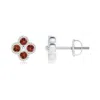 Angara Garnet Four Leaf Clover Stud Earrings With Beaded Edges In White Gold/medium Red