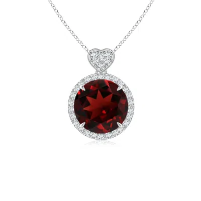 Angara Garnet Halo Pendant With Diamond Heart Motif In Metallic