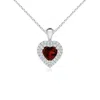 Angara Garnet Heart Pendant With Diamond Double Halo In White Gold/medium Red