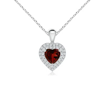 Angara Garnet Heart Pendant With Diamond Double Halo In Metallic