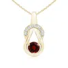 Angara Garnet Infinity Knot Pendant With Diamonds In Yellow Gold/rich Red