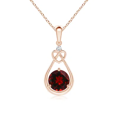 Angara Garnet Knotted Heart Pendant With Diamond In Gold