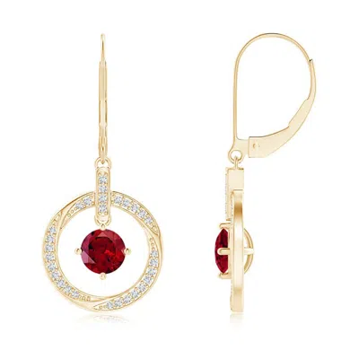 Angara Garnet Open Circle Drop Earrings With Diamond Accents