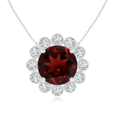 Angara Garnet Pendant With Bezel-set Diamond Halo In Red