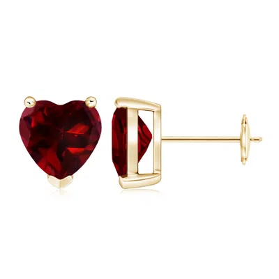 Angara Garnet Solitaire Heart Stud Earrings In Gold