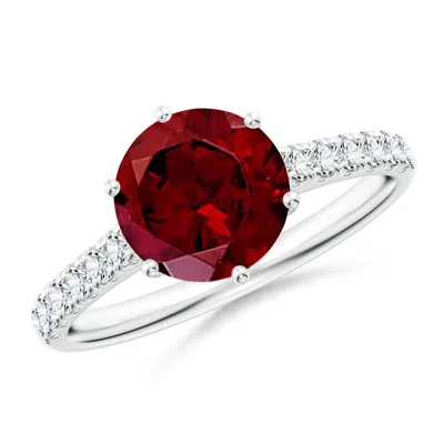 Angara Garnet Solitaire Ring With Diamond Accents