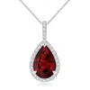Angara Garnet Teardrop Pendant With Diamond Halo In White Gold/rich Red