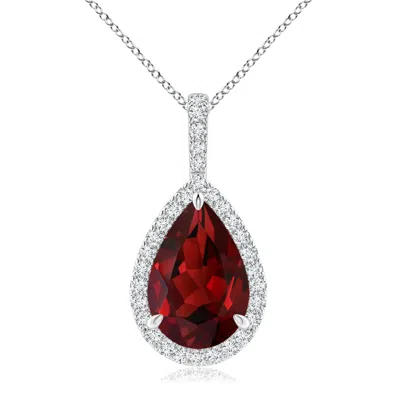 Angara Garnet Teardrop Pendant With Diamond Halo In Metallic