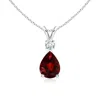 Angara Garnet Teardrop Pendant With Diamond In White Gold/medium Red