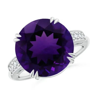 Angara Gia Certified Amethyst Knife Edge Ring With Diamonds In Metallic