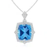 Angara Gia Certified Antique Style Swiss Blue Topaz Pendant With Diamond Halo In White Gold/swiss Blue