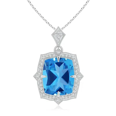 Angara Gia Certified Antique Style Swiss Blue Topaz Pendant With Diamond Halo In Metallic