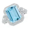 Angara Gia Certified Aquamarine Ring With Round & Marquise Diamonds In White Gold/swiss Blue