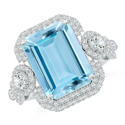 Angara Gia Certified Aquamarine Ring With Round & Marquise Diamonds In Metallic