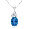 Angara Gia Certified Aquamarine Solitaire Pendant With Trio Diamonds In White Gold/swiss Blue