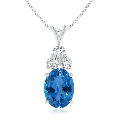 Angara Gia Certified Aquamarine Solitaire Pendant With Trio Diamonds In Metallic