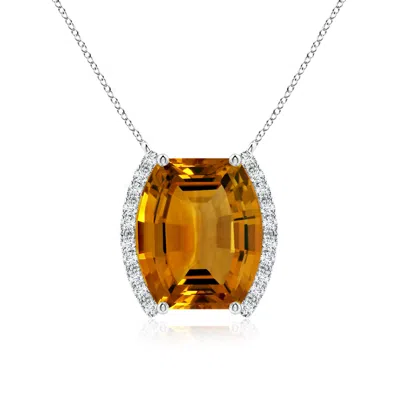 Angara Gia-certified Barrel-shaped Citrine And Diamond Bar Pendant In Orange