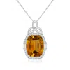 Angara Gia-certified Barrel-shaped Citrine Pendant With Celtic Motif In White Gold/deep Golden