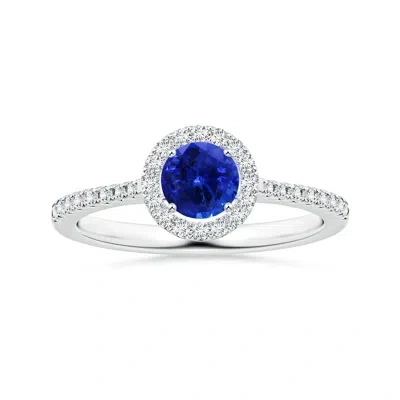 Angara Gia Certified Blue Sapphire Halo Ring With Reverse Tapered Shank In Metallic