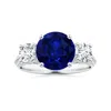 Angara Gia Certified Blue Sapphire Knife Edge Three Stone Ring With Diamonds In White Gold/deep Rich Blue