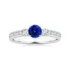 Angara Gia Certified Blue Sapphire Three Stone Ring With Diamonds In White Gold/deep Rich Blue