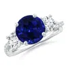 Angara Gia Certified Blue Sapphire Twisted Shank Three Stone Ring With Diamonds In White Gold/medium To Rich Blue