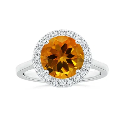 Angara Gia Certified Citrine Halo Ring With Reverse Tapered Diamond Shank In Yellow