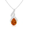 Angara Gia Certified Citrine Teardrop Flame Pendant With Diamonds In White Gold/deep Golden